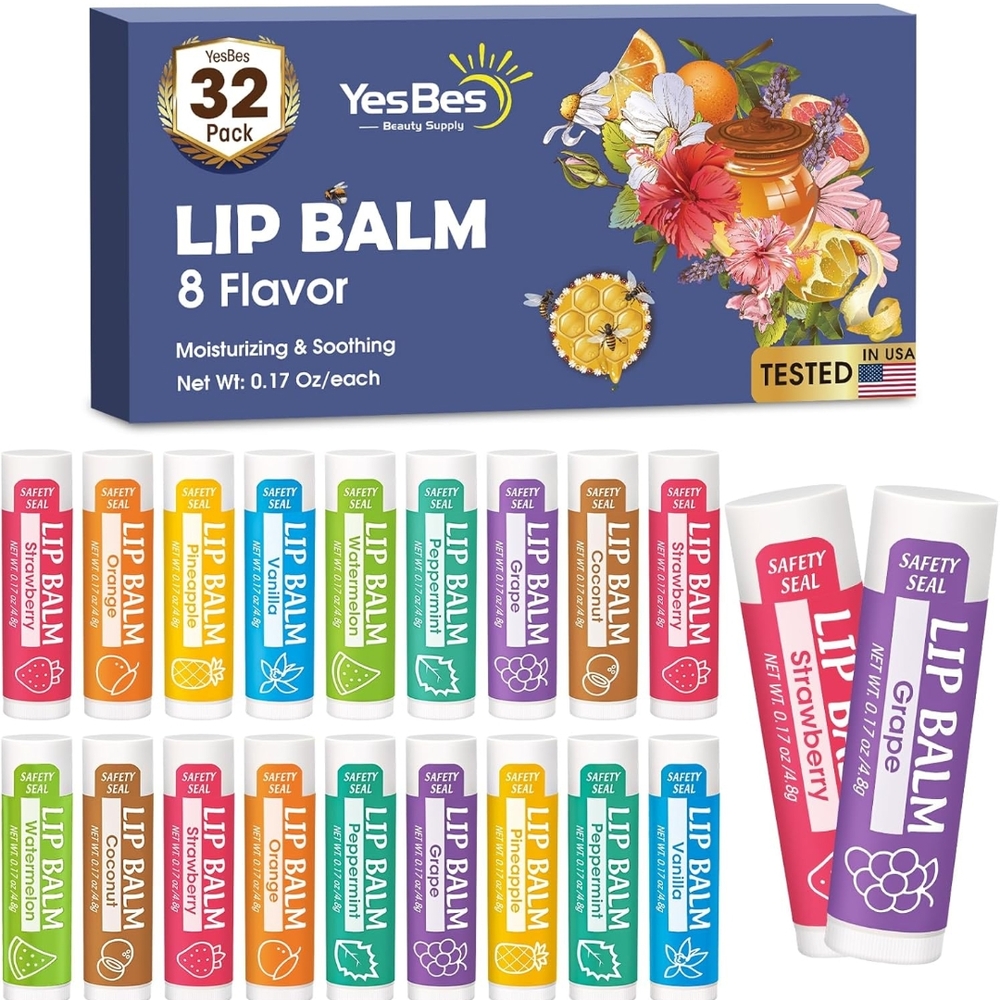 Vibrant Red and Pink Lip Balm Gloss Set 32 Pack
